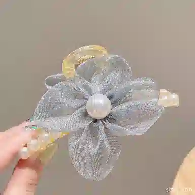 如花梦 欧根纱花朵珍珠女高端发卡后脑勺发抓夹 亚克力 发夹 女款