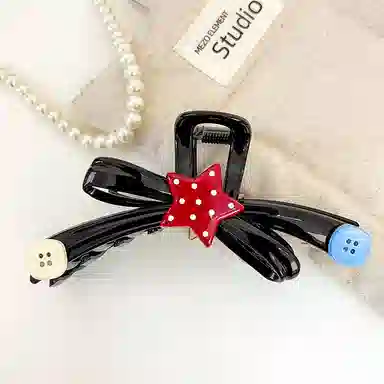 如花梦 可爱万岁 趣味撞色波点星星纽扣蝴蝶结盘发鲨鱼夹#好运 亚克力 发夹 女款