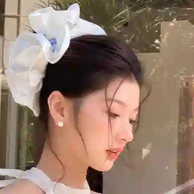 如花梦 奶油芭蕾风缎面花边蓝条纹氛围感甜美 布艺 发圈 女款
