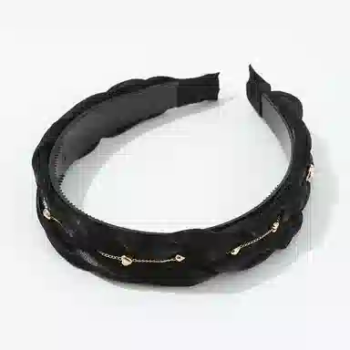 如花梦 黑色麻花绢纱发卡防滑带齿金珠链条高颅顶头箍 布艺 发箍 女款