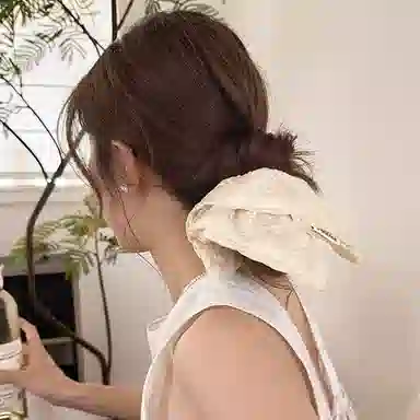 如花梦 甜美风韩系奶白色印花方巾大肠 布艺 发圈 女款