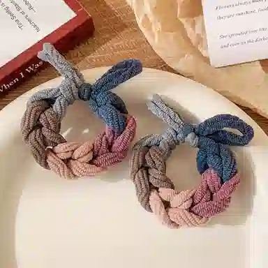 如花梦 多巴胺色编织麻花发圈 高弹力不伤发拼色皮筋发绳 日常百搭简约加粗发饰头绳 女款