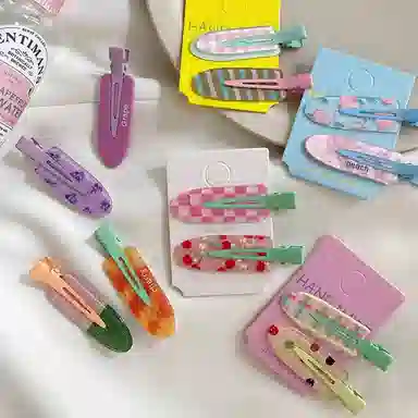 如花梦 甜美可爱果汁无痕边夹侧边刘海夹化妆夹头饰碎发一字夹 亚克力 发夹 女款