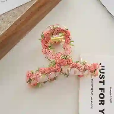 如花梦 粉色爱心花朵高级感后脑勺盘发鲨鱼 亚克力 发夹 女款