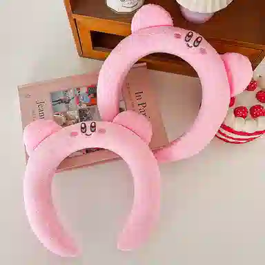 如花梦 可爱星之卡比粉色卡通洗脸面膜 布艺 发箍 女款