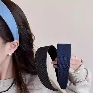 如花梦 高级感蓝色牛仔宽边简约港风压发头箍洗脸 布艺 发箍 女款