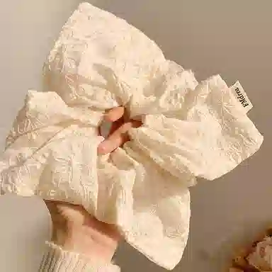 如花梦 甜美风韩系奶白色印花方巾大肠 布艺 发圈 女款