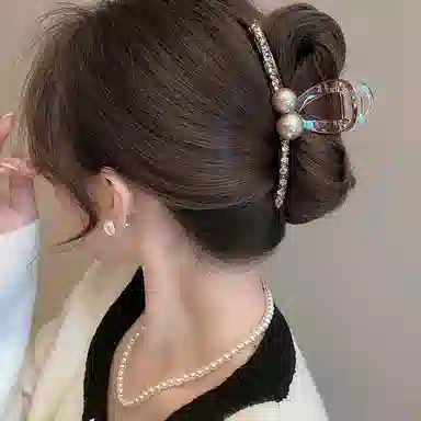 如花梦 气质 高级感咖色圆珠大号 后脑勺盘发鲨鱼夹 发夹 女款