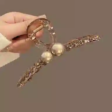 如花梦 气质 高级感咖色圆珠大号 后脑勺盘发鲨鱼夹 发夹 女款