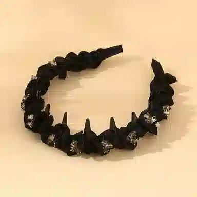 如花梦 高级感水钻黑色褶皱高颅顶头箍带齿防滑 亚克力 发箍 女款