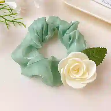 如花梦 森系浪漫山茶花甜美超仙花朵薄荷绿大肠小清新扎头发 布艺 发圈 女款