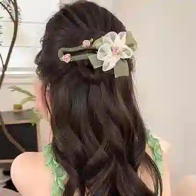 如花梦 超仙网纱花朵森系清新甜美鸭嘴夹后脑勺气质盘高级感 布艺 发夹 女款