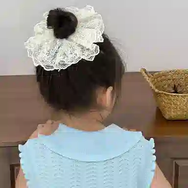 如花梦 法式镂空蕾丝蝴蝶结高弹力扎马尾橡皮筋头绳芭蕾风 布艺 发圈 女款