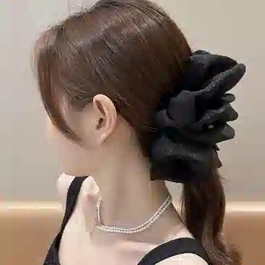 如花梦 双面网纱大号蝴蝶结发饰发夹 云朵泡泡后脑勺鲨鱼夹 高级感优雅轻奢盘发抓夹 女款