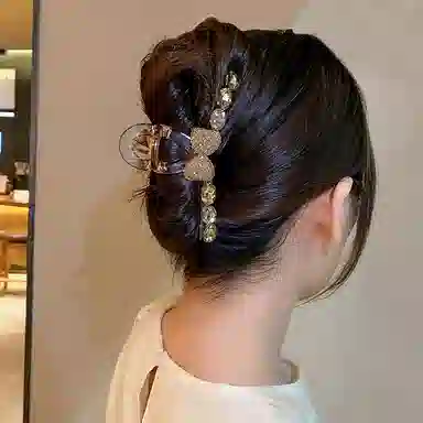 如花梦 闪闪水钻蝴蝶结抓夹后脑勺高级感气质鲨鱼夹日常通勤百搭发饰发卡 亚克力 发夹 女款