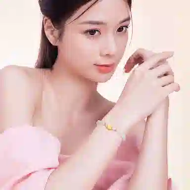 周六福 桃花手饰 足金 和田白玉 按克计价 黄金手链 男女同款情侣款