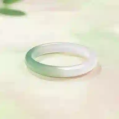 周六福 半山半水浅白绿宽条新中式国风送女友礼物 玉髓 手镯 女款