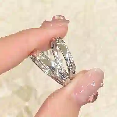 【S999银永恒之恋】 银彦 冰川山海对戒 纯银素圈 钟爱久久 情意缠绵 小众高级表白礼盒时尚简约开口可调节 足银 戒指 男女同款情侣款