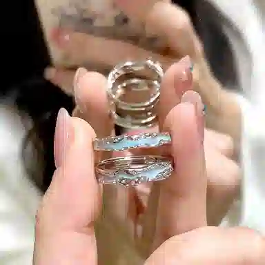 【S999银 光年之境】 银彦 永浴爱河恋人对戒 钟久久不规则纹理开口可调节小众设计日常百搭通勤恋爱告白礼盒 足银 戒指 男女同款情侣款