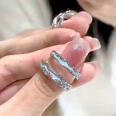 【S999银 光年之境】 银彦 永浴爱河恋人对戒 钟久久不规则纹理开口可调节小众设计日常百搭通勤恋爱告白礼盒 足银 戒指 男女同款情侣款