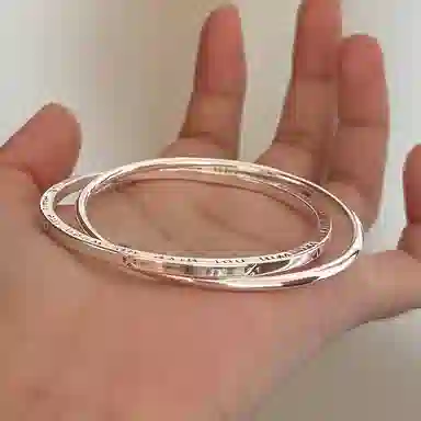 银彦 【幸运四叶草】经典双环精致小众轻奢高级感素圈 时尚简约大气冷淡风 设计日常百搭通勤森系小清新 恋爱告白 铜 手镯 女款