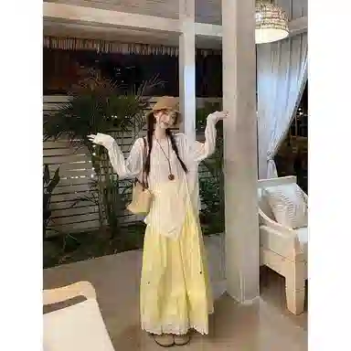 桴生 甜美花边法式防走光拼接蕾丝通勤休闲长裙 女款