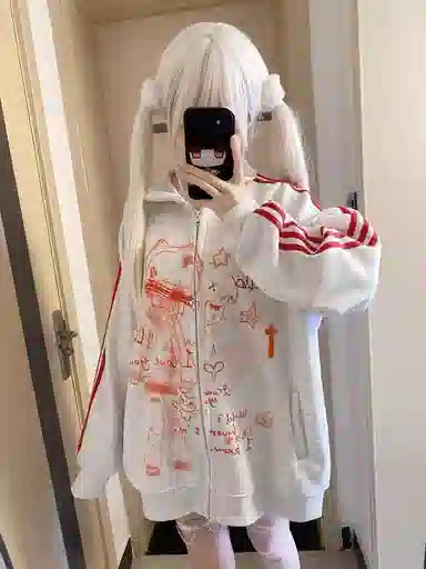 桴生 卡通日系宅萌学院风三道杠亚文化开衫立领外套女秋冬不加绒学生卫衣 女款