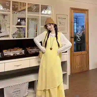桴生 甜美花边法式防走光拼接蕾丝通勤休闲长裙 女款