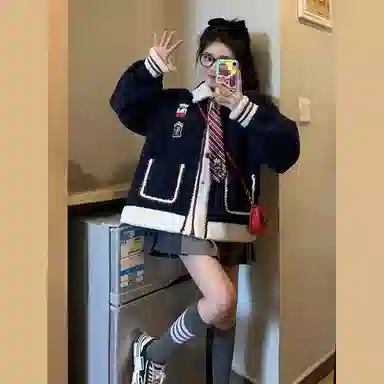 桴生 学院风羊羔毛外套女冬季美式复古加厚棉衣上衣学生潮棉服 女款