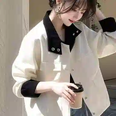 桴生 美式复古巴恩风撞色立领工装外套女秋季宽松休闲百搭气质上衣夹克 女款