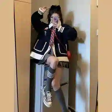 桴生 学院风羊羔毛外套女冬季美式复古加厚棉衣上衣学生潮棉服 女款
