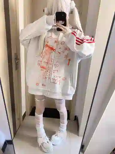 桴生 卡通日系宅萌学院风三道杠亚文化开衫立领外套女秋冬不加绒学生卫衣 女款