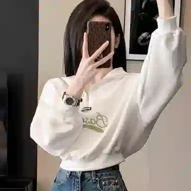 桴生 日系刺绣海军领女秋季宽松百搭甜美学院风短款上衣潮卫衣 女款
