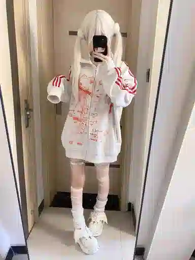 桴生 卡通日系宅萌学院风三道杠亚文化开衫立领外套女秋冬不加绒学生卫衣 女款