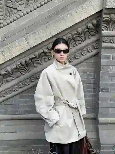 桴生 系立领风衣外套女高级感小个子气质英伦风中长款休闲大衣 女款