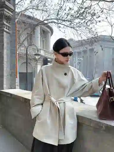 桴生 系立领风衣外套女高级感小个子气质英伦风中长款休闲大衣 女款
