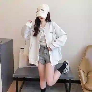 桴生 美式复古爱心刺绣棒球服开衫女春秋薄款宽松慵懒学生运动休闲外套卫衣 女款