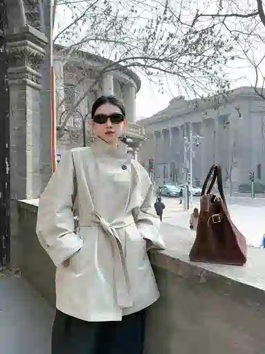 桴生 系立领风衣外套女高级感小个子气质英伦风中长款休闲大衣 女款
