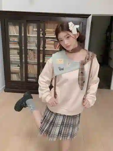 桴生 卡通可爱海军领撞色男女春秋洋气百搭减龄上衣卫衣 女款
