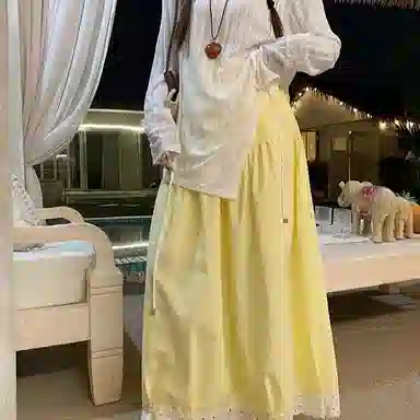 桴生 甜美花边法式防走光拼接蕾丝通勤休闲长裙 女款