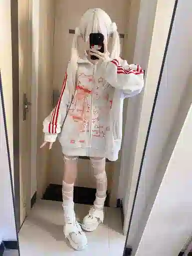 桴生 卡通日系宅萌学院风三道杠亚文化开衫立领外套女秋冬不加绒学生卫衣 女款