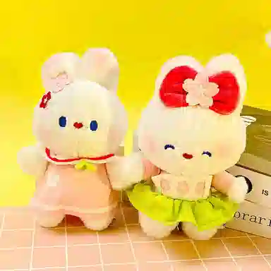兰妮诗 美味白兔樱花郊游系列 绿色碎花裙 玩偶 毛绒挂件