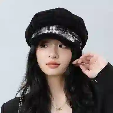 啄木鸟 韩国气质毛绒八角帽韩国秋冬保暖大头适合显脸小报童帽 羊羔毛 贝雷帽 女款