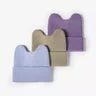 啄木鸟 秋冬可爱兔耳朵单色户外保暖学生无檐小便帽 腈纶 绒线帽 女款