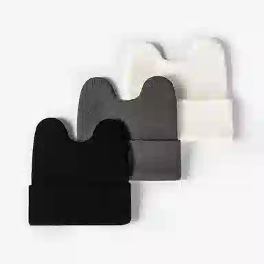 啄木鸟 秋冬可爱兔耳朵单色户外保暖学生无檐小便帽 腈纶 绒线帽 女款