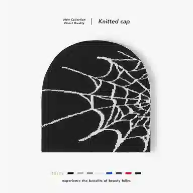 啄木鸟 蜘蛛网黑白提花针织帽户外保暖双层套头欧美冷帽 腈纶 绒线帽 男女同款情侣款