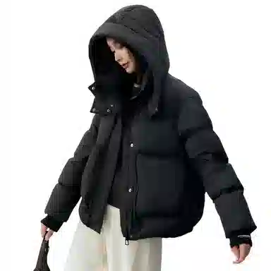 鸭鸭 纯色简约宽松连帽加厚羽绒服 女款