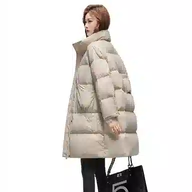 鸭鸭 冬季韩版双层立领时尚休闲保暖加厚中长款羽绒服 女款