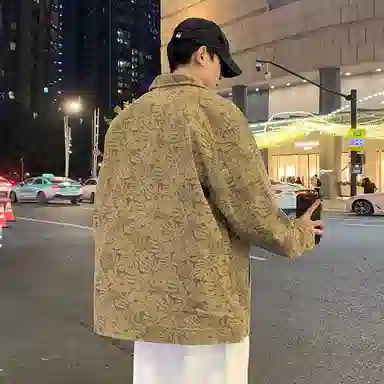 悍戈 美式复古高街风柔软舒适潮流百搭单排扣翻领长袖牛仔外套夹克 男女同款