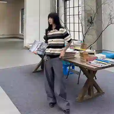 虫小绿 美式复古慵懒休闲新贵老钱风针织半袖上衣衬衫 男女同款
